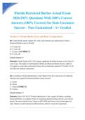 Florida Restricted Barber Actual Exam 2026&sol;2027&colon; Questions With 100&percnt; Correct Answers &lpar;100&percnt; Correct&rpar; for State Licensure Success &ndash; Pass Guaranteed - A&plus; Graded