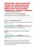 FLORIDA DENTAL LAWS AND RULES EXAM 2025&sol;2026 &vert; 400&plus; VERIFIED QUESTIONS & ANSWERS WITH DETAILED RATIONALES &vert; COMPLETE STUDY GUIDE FOR DENTAL PROFESSIONALS&comma; HYGIENISTS & ASSISTANTS