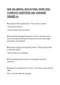NUR 256 MENTAL HEALTH FINAL PAPER 2026 COMPLETE QUESTIONS AND ANSWERS GRADED A&plus;