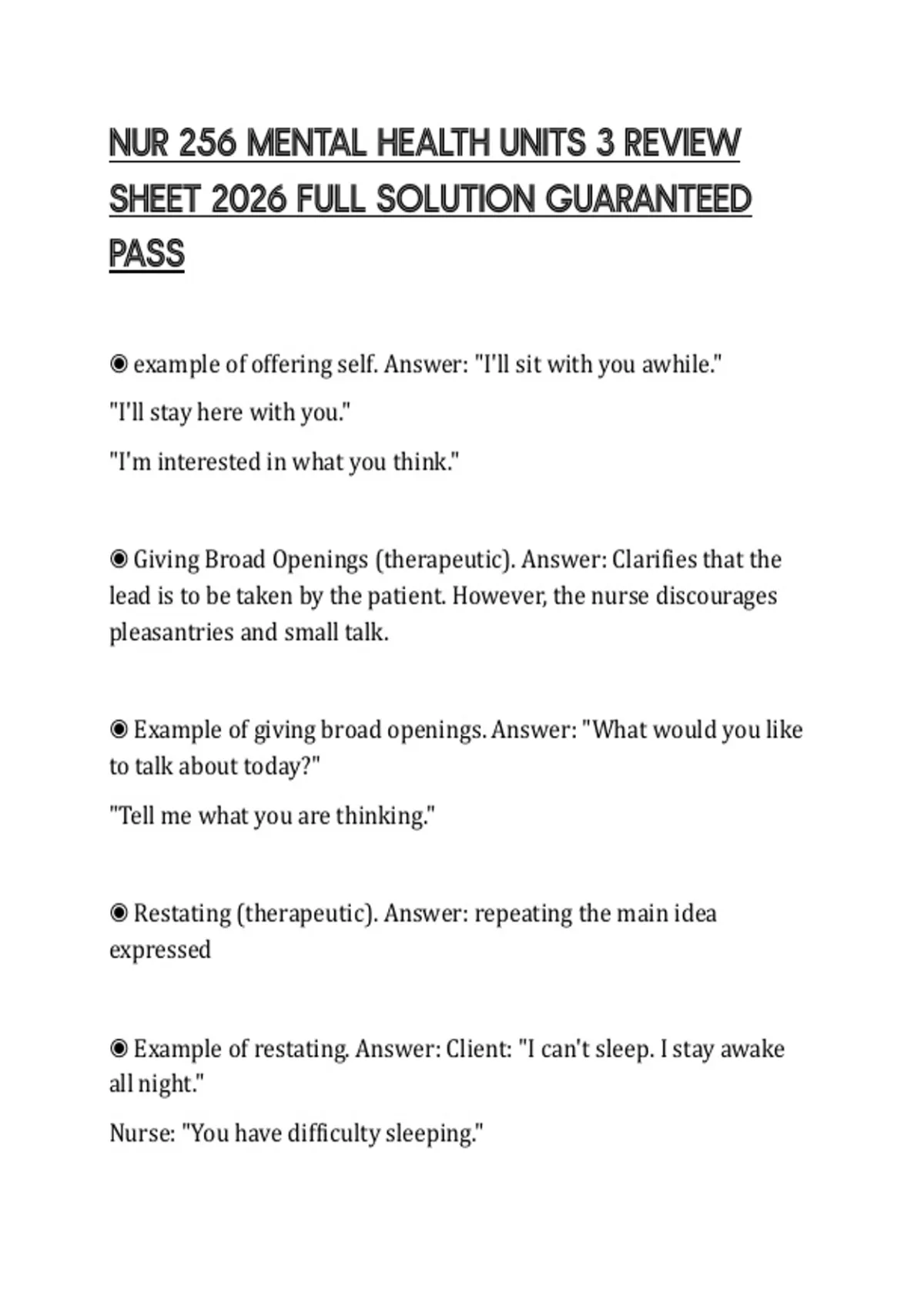256 Distinguished Unit NUR 256 MENTAL HEALTH UNITS 3 REVIEW SHEET 2026 FULL SOLUTION ...