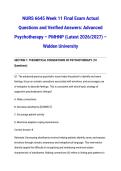 NURS 6645 Week 11 Final Exam Actual Questions and Verified Answers&colon; Advanced Psychotherapy &ndash; PMHNP &lpar;Latest 2026&sol;2027&rpar; &ndash; Walden University
