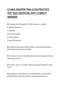 CLAIMS ADJUSTER FINAL EXAM PRACTICE TEST 2026 QUESTIONS WITH CORRECT ANSWERS
