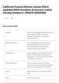 California Funeral Director License EXAM &lpar;updated 2026&rpar; Questions & Answers &vert; Latest Already Graded A&plus; UPDATE 2025&vert;2026