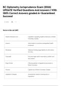 BC Optometry Jurisprudence Exam  &lpar;2026&rpar; UPDATE Verified Questions And Answers &vert; With 100&percnt; Correct Answers graded A&plus; Guaranteed Success&excl;