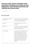 Tennessee Septic Systems Installation Study Guide Exam &vert;&vert; Questions with verified Answers &vert; FREQUENTLY MOST TESTED QUESTIONS AND VERIFIED SOLUTIONS &commat; 2026