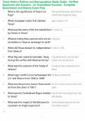 Texas History Politics and Demographics Study Guide - Verified Questions and Answers - A&plus; Guaranteed Success - Complete Government and History Exam Prep
