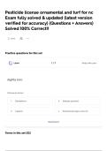 Pesticide license ornamental and turf for nc Exam fully solved & updated &lpar;latest version verified for accuracy&rpar; &lpar;Questions &plus; Answers&rpar; Solved 100&percnt; Correct&excl;&excl;
