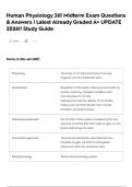 Human Physiology 261 Midterm Exam Questions & Answers &vert; Latest Already Graded A&plus; UPDATE 2026&excl;&excl; Study Guide