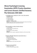 Illinois Psychologist Licensing Exam &lpar;EPPP&rpar; &vert; Practice Questions & Verified Answers &vert; Complete Prep