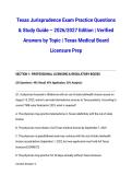 Texas Jurisprudence Exam Practice Questions & Study Guide &ndash; 2026&sol;2027 Edition &vert; Verified Answers by Topic &vert; Texas Medical Board Licensure Prep