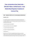 Texas Jurisprudence Exam Study Guide &ndash; 2026&sol;2027 Edition &vert; Verified Answers &vert; Texas Medical Board Regulatory Compliance & Licensure Prep