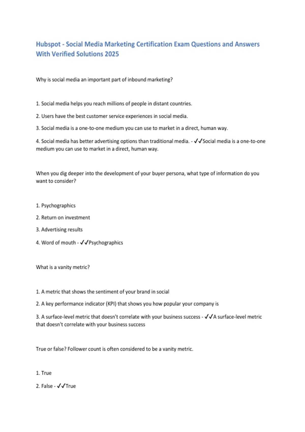 Hubspot - Social Media Marketing Certification Exam Questions and ...