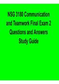 NSG 3180 Communication and Teamwork Final Exam 2 Questions and Answers Study Guide Complete 2025&sol; 202