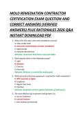 MOLD REMEDIATION CONTRACTOR  CERTIFICATION EXAM QUESTION AND  CORRECT ANSWERS &lpar;VERIFIED  ANSWERS&rpar; PLUS RATIONALES 2026 Q&A  INSTANT DOWNLOAD PDF 
