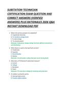 SUBSTATION TECHNICIAN  CERTIFICATION EXAM QUESTION AND  CORRECT ANSWERS &lpar;VERIFIED  ANSWERS&rpar; PLUS RATIONALES 2026 Q&A  INSTANT DOWNLOAD PDF