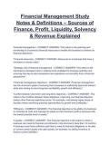 Financial Management Study Notes & Definitions &ndash; Sources of Finance&comma; Profit&comma; Liquidity&comma; Solvency & Revenue Explained