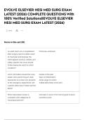 EVOLVE ELSEVIER HESI MED SURG EXAM LATEST &lpar;2026&rpar; COMPLETE QUESTIONS With 100&percnt; Verified Solutions&vert;&vert;EVOLVE ELSEVIER HESI MED SURG EXAM LATEST &lpar;2026&rpar;
