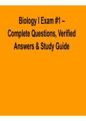 Biology I Exam 1 Complete Questions Verified Answers and Study Guide 2025&sol; 2026
