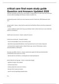 critical care final exam study guide Question and Answers Updated 2026