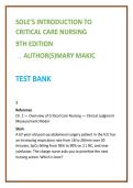 Sole Introduction to Critical Care Nursing Test Bank 9th Ed &vert; Mary Makic ICU Nursing MCQs & Advanced Med-Surg Exam Prep