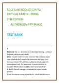 Sole Introduction to Critical Care Nursing Test Bank 9th Ed &vert; Mary Makic &vert; ICU Nursing MCQs & Advanced Med-Surg Exam Prep