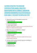 ILLINOIS DIALYSIS TECHNICIAN  CERTIFICATION EXAM&comma; PRACTICE  QUESTIONS WITH CORRECT ANSWERS  &lpar;VERIFIED ANSWERS&rpar; PLUS RATIONALES  2026 Q&A &vert; INSTANT DOWNLOAD PDF&period;