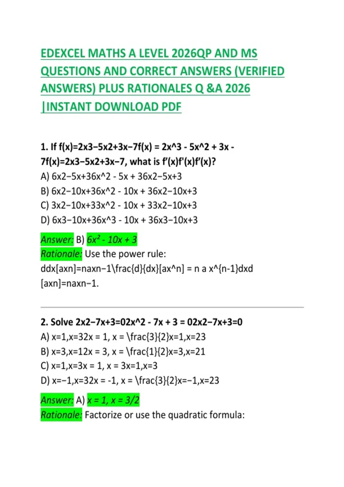 Edexcel A-Level Maths 2026 – Question Paper (QP) and Mark Scheme (MS ...
