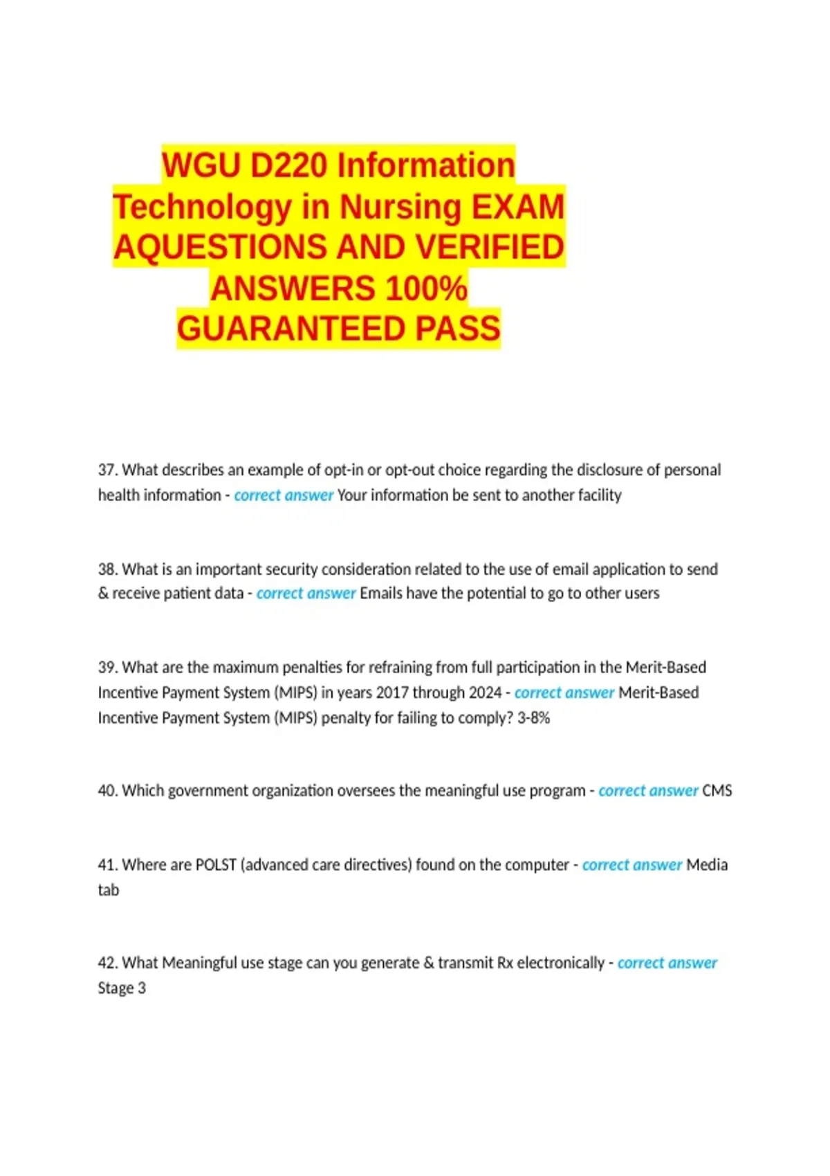 D220 328 quizlet;;D220 Pre-Test Information Technology in Nursing ...