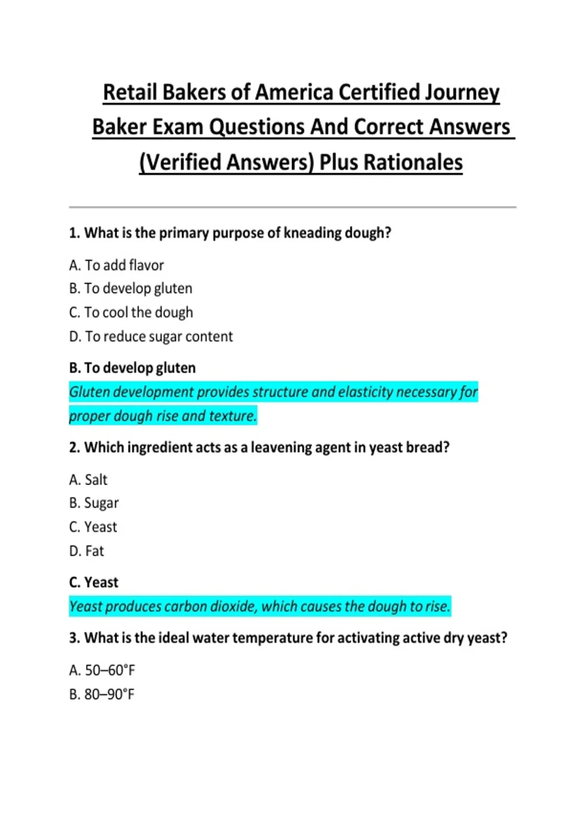 Retail Bakers of America Certified Journey Baker Exam Questions And ...