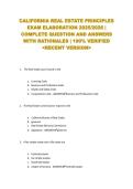 CALIFORNIA REAL ESTATE PRINCIPLES EXAM ELABORATION 2025&sol;2026 &vert; COMPLETE QUESTION AND ANSWERS WITH RATIONALES &vert; 100&percnt; VERIFIED <RECENT VERSION>