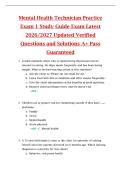 Mental Health Technician Practice  Exam 1 Study Guide Exam Latest  2026&sol;2027 Updated Verified  Questions and Solutions A&plus; Pass  Guaranteed 