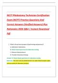 NCCT Phlebotomy Technician Certification  Exam &lpar;NCPT&rpar; Practice Questions And  Correct Answers &lpar;Verified Answers&rpar; Plus  Rationales 2026 Q&A &vert; Instant Download  Pdf
