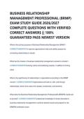 BUSINESS RELATIONSHIP  MANAGEMENT PROFESSIONAL &lpar;BRMP&rpar;  EXAM STUDY GUIDE 2026&sol;2027  COMPLETE QUESTIONS WITH VERIFIED  CORRECT ANSWERS &vert;&vert; 100&percnt;  GUARANTEED PASS NEWEST VERSION 