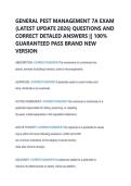GENERAL PEST MANAGEMENT 7A EXAM  &lpar;LATEST UPDATE 2026&rpar; QUESTIONS AND  CORRECT DETALED ANSWERS &vert;&vert; 100&percnt;  GUARANTEED PASS BRAND NEW  VERSION