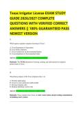 Texas Irrigator License EXAM STUDY  GUIDE 2026&sol;2027 COMPLETE  QUESTIONS WITH VERIFIED CORRECT  ANSWERS &vert;&vert; 100&percnt; GUARANTEED PASS  NEWEST VERSION 