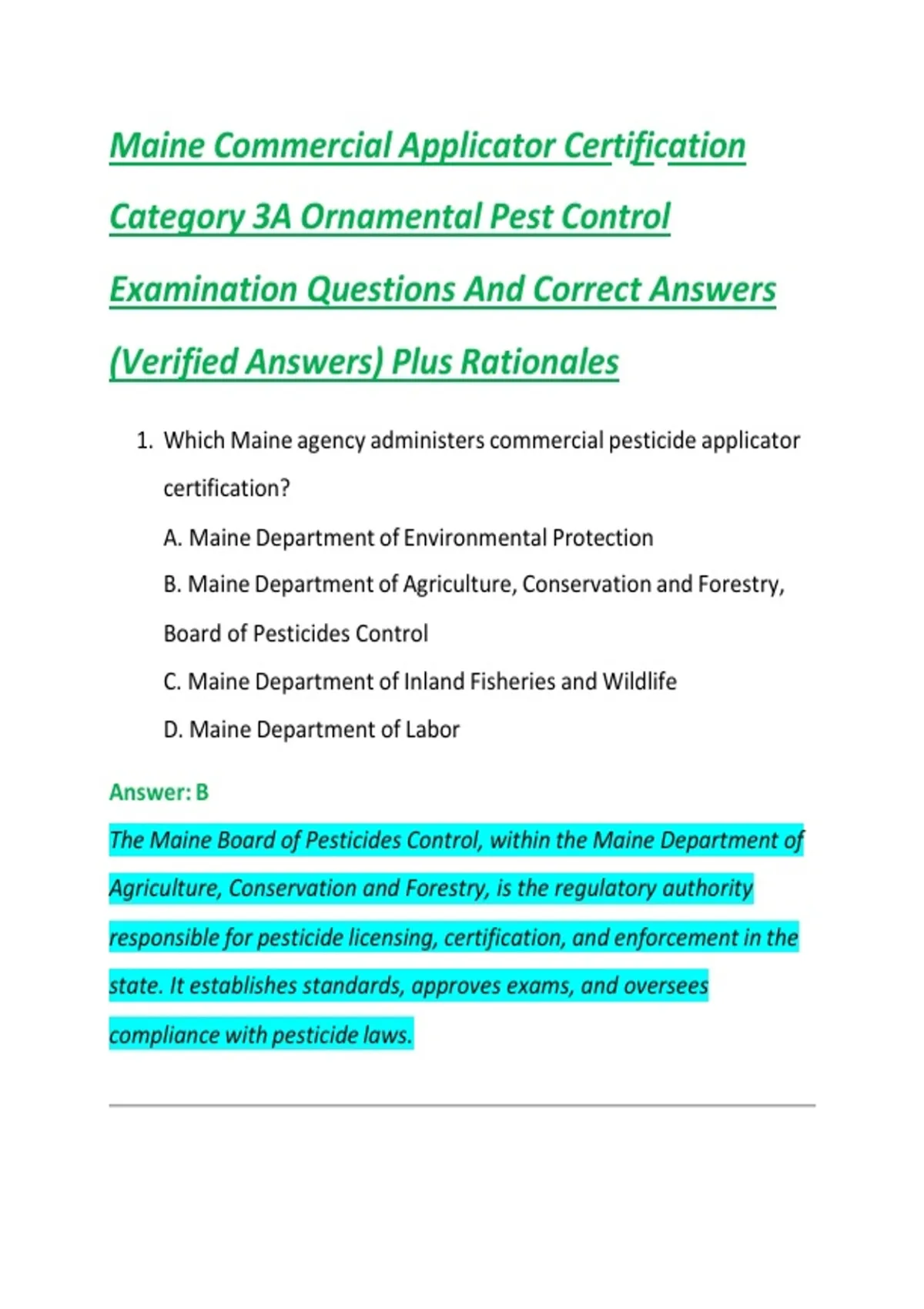 Maine Commercial Applicator Certification Category 3A Ornamental Pest ...