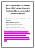 Maine Commercial Applicator Certification Category 3B Turf Pest Control Examination Questions And Correct Answers &lpar;Verified Answers&rpar; Plus Rationales
