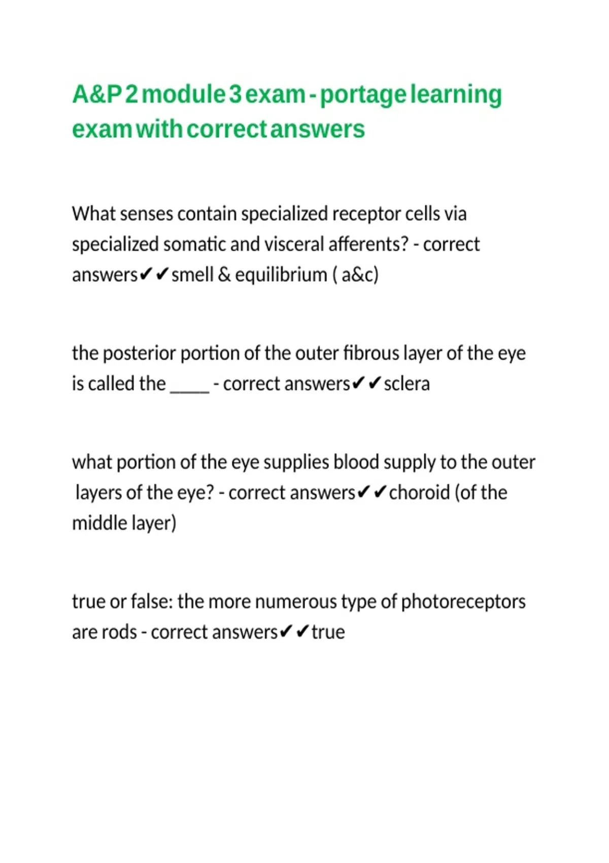 A&P 2 module 3 exam - portage learning exam with correct answers ...