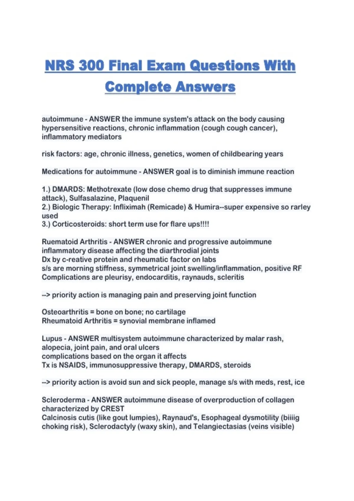 NRS 300 Final Exam Questions With Complete Answers - NRS 300 - Stuvia US