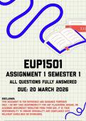 EUP1501 Assignment 1 &lpar;Quiz&rpar; Semester 1 Memo &vert; Due 20 March 2026