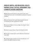 NUR2459 MENTAL AND BEHAVIORAL HEALTH NURSING EXAM 2 ACTUAL ASSESSMENT 2026 COMPLETE SOLVED QUESTIONS
