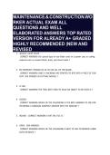 MAINTENANCEM&MCONSTRUCTIONMWO RKER ACTUAL EXAM ALL QUESTIONS AND WELL ELABORATED ANSWERS TOP RATED VERSION FOR ALREADY A&plus; GRADED HIGHLY RECOMMENDED &vert;NEW AND REVISED