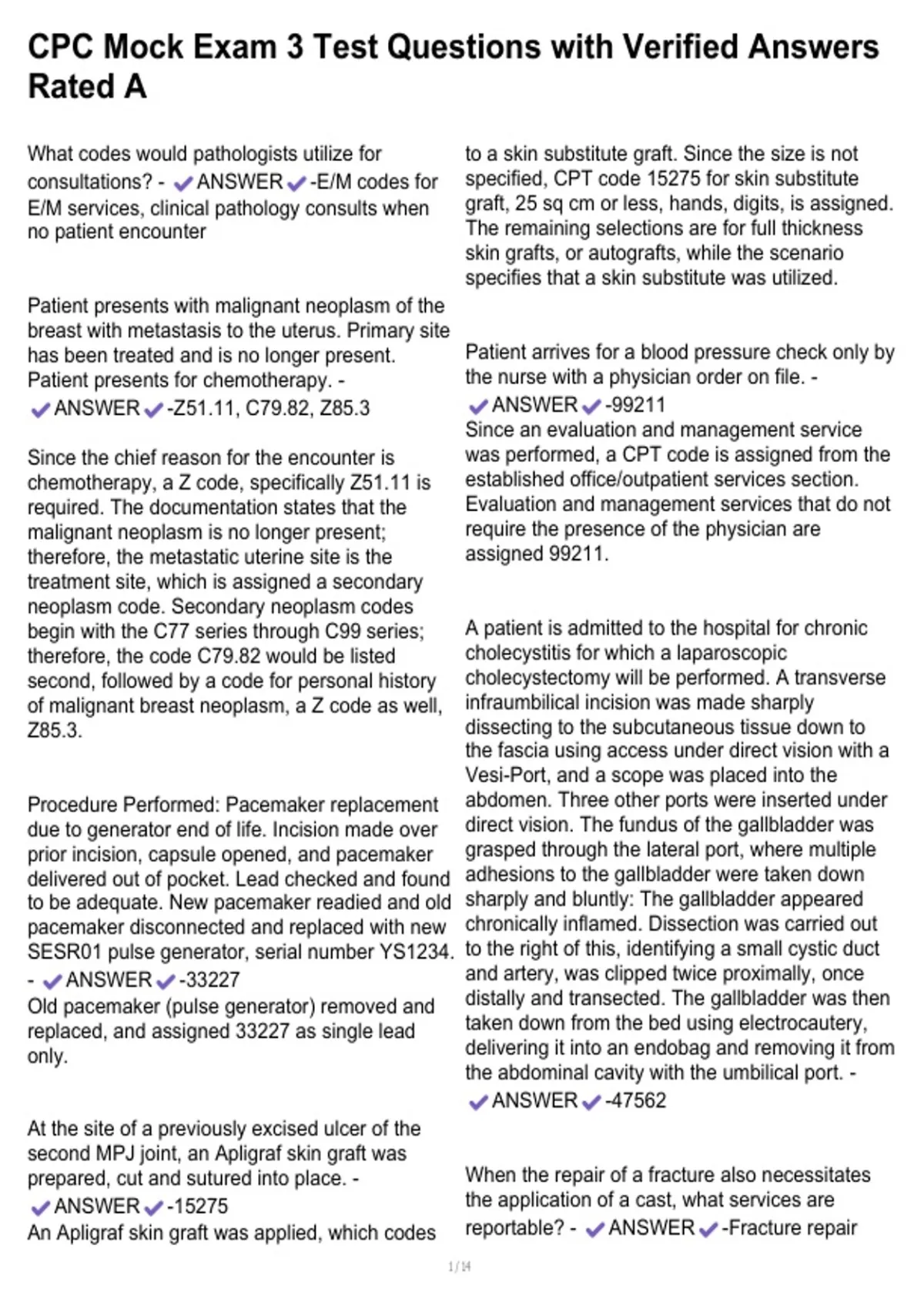 CPC Mock Exam 3 Test Questions with Verified Answers Rated A - CPC ...