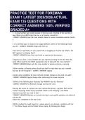 PRACTICE TEST FOR FOREMAN EXAM 1 LATEST 2025&sol;2026 ACTUAL EXAM 135 QUESTIONS WITH CORRECT ANSWERS 100&percnt; VERIFIED GRADED A&plus;