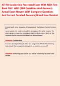 ATI RN Leadership Proctored Exam With NGN Test  Bank 1&2  With &lpar;600 Questions And Answers&rpar;  Actual Exam Newest With Complete Questions  And Correct Detailed Answers&vert; Brand New Version&excl;