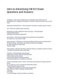 Intro to Advertising CM 217 Exam Questions and Answers