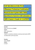 TOP 500 DRUGS FOR PTCB &lpar;Pharmacy Technician Certification  Board&rpar; &lpar;Latest Update 2025 &sol; 2026&rpar;  Questions & Answers with rationales &vert; 100&percnt; Correct &vert; Grade A&plus; &vert;LATEST