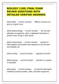 Biology 1100 Final Exam Review Questions & Verified Answers