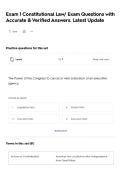 Exam 1 Constitutional Law&sol; Exam Questions with Accurate & Verified Answers&period; Latest Update