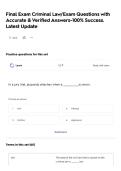 Final Exam Criminal Law&sol;Exam Questions with Accurate & Verified Answers-100&percnt; Success&period; Latest Update